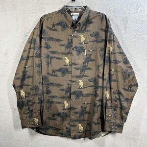 Columbia River Lodge Dog Print Shirt Men's XL Brown Vintage Heavy Labrador Lab